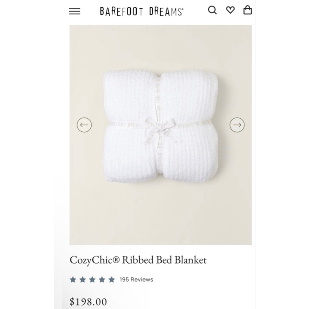 New Barefoot Dreams Queen CozyChic Ribbed Bed Blanket in White